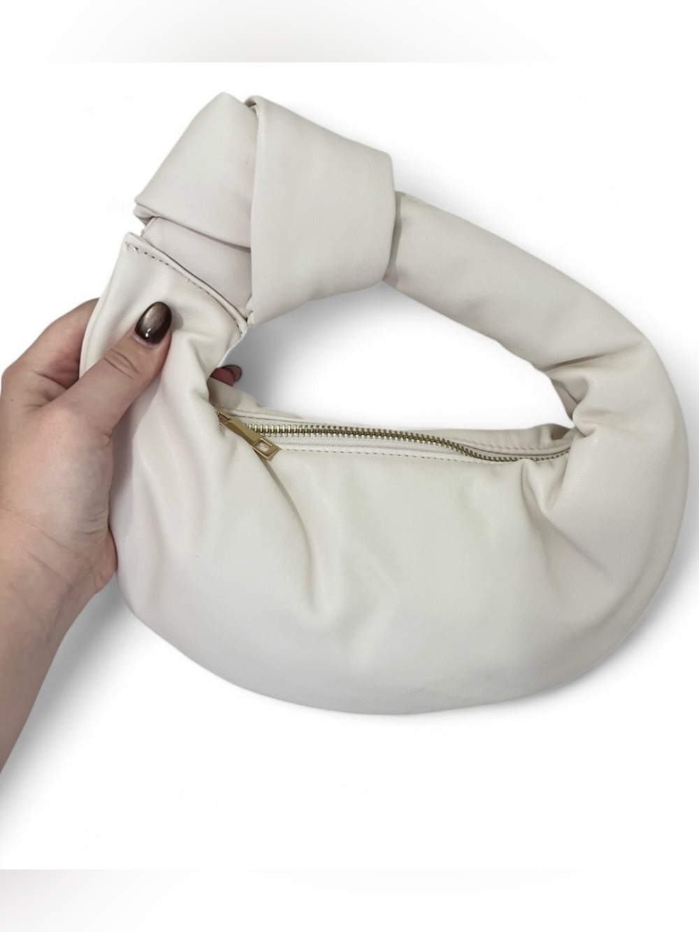 Melie Bianco Cream Knot-Handle Shoulder Bag